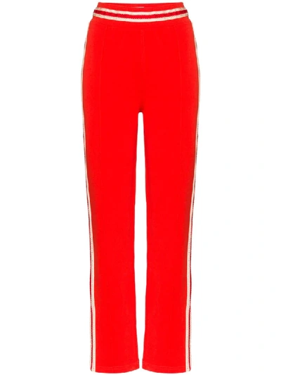 Shop Wales Bonner Palms Crochet-trimmed Cotton-jersey Track Pants In Red