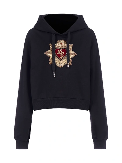 Shop Dolce & Gabbana Logo-hearth Cotton Hoodie In Nero