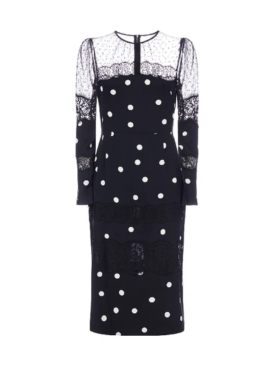 Shop Dolce & Gabbana Lace Polka-dot Silk-blend Dress In Pois Bco Fdo Nero