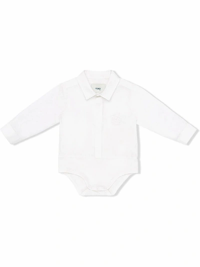 Shop Fendi White Cotton Shirt Bodysuit In Gesso