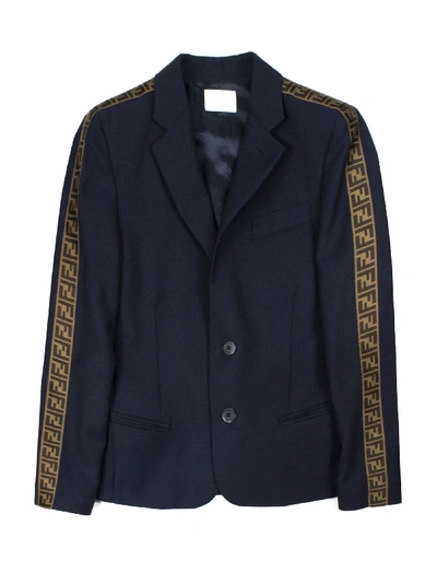 Shop Fendi Navy Wool Blazer In Blu