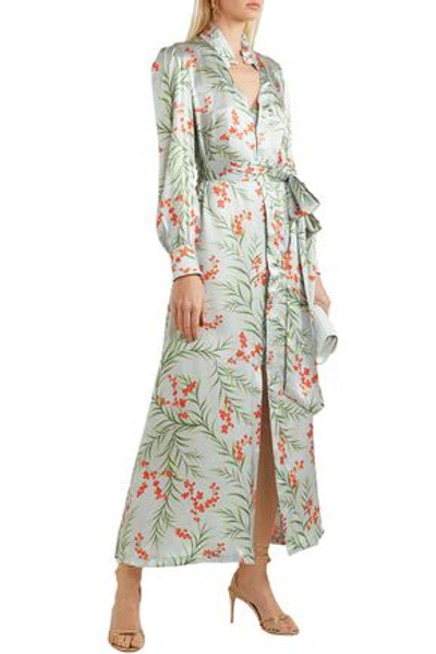 Shop Seren London Olga Belted Floral-print Silk-satin Maxi Dress In Sky Blue