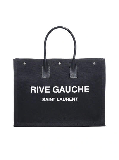 Shop Saint Laurent Rive Gauche Canvas Tote Bag In Black