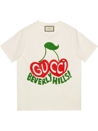 Shop Gucci Beverly Hills Cherry-print T-shirt In White