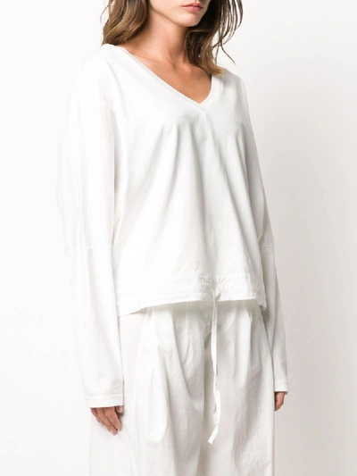 Shop Andrea Ya'aqov Drawstring-hem Long-sleeve T-shirt In White