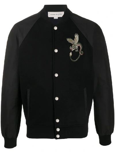 Shop Alexander Mcqueen Dragon Embroidered Bomber Jacket In Black