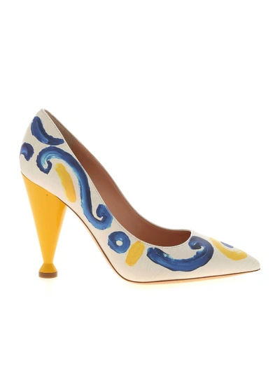 Shop Moschino Majolica Print Pumps In Ice Color In Grey