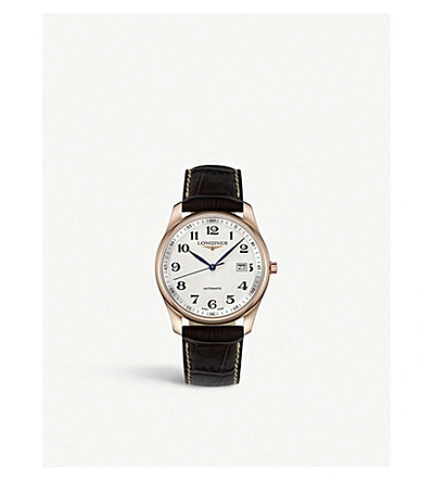 Shop Longines L2.793.8.78.3 Master Collection Rose-gold And Leather Watch In Silver