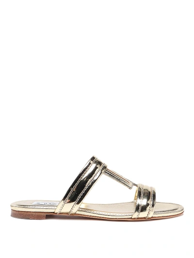 Shop Tod's Flat Sandals In Gold