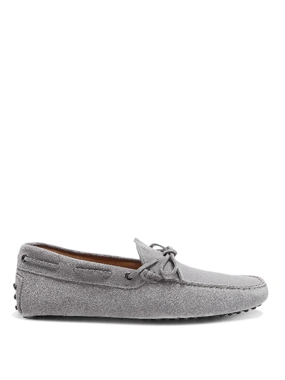 Shop Tod's New Laccetto Suede Loafers In Grey