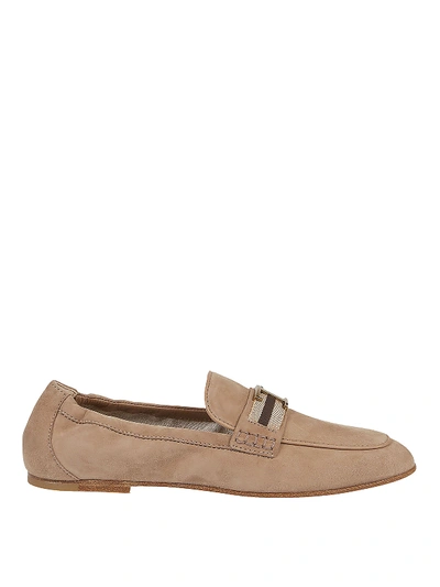 Shop Tod's Soft Suede Loafers In Beige