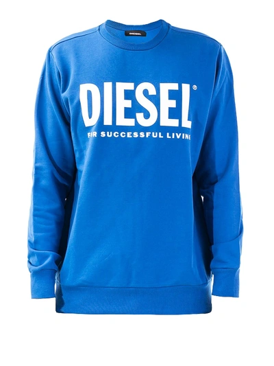 Shop Diesel Logo Print Cotton Sweatshirt In Blue