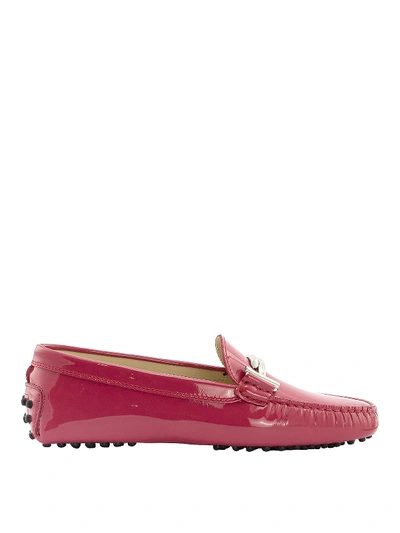 Shop Tod's Double T Patent Leather Loafers In Fuchsia
