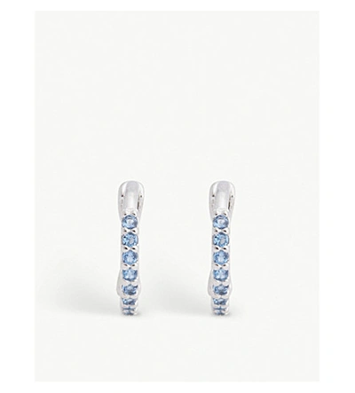 Shop Astrid & Miyu Crystal Rhodium-plated Huggie Earring In Blue/silver
