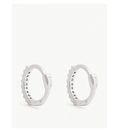 Shop Astrid & Miyu Crystal Rhodium-plated Huggie Earring In Blue/silver