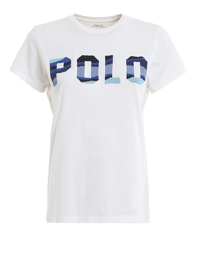 Shop Polo Ralph Lauren Sequin Logo T-shirt In White