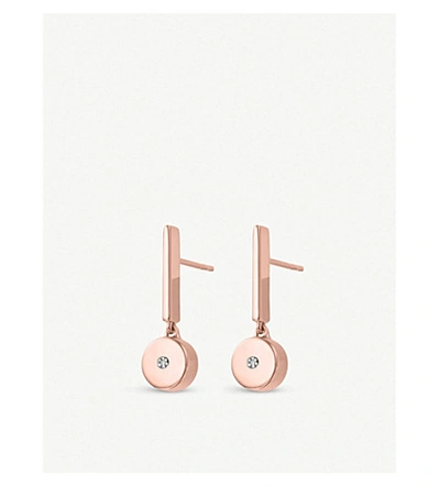 Shop Monica Vinader Linear Solo 18ct Rose-gold Vermeil And Diamond Drop Earrings In Rose Gold