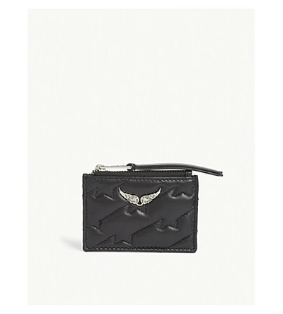 Shop Zadig & Voltaire Zv Pass Bolt-printed Leather Card Holder In Noir
