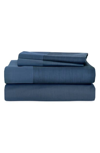 Shop Michael Aram Striated Band 400 Thread Count Fitted Sheet In Indigo