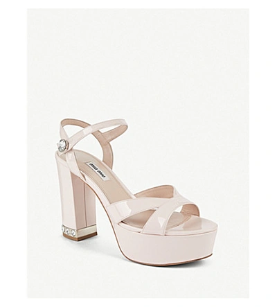 Shop Miu Miu Crystal-embellished Patent Leather Platform Sandals In Gemma