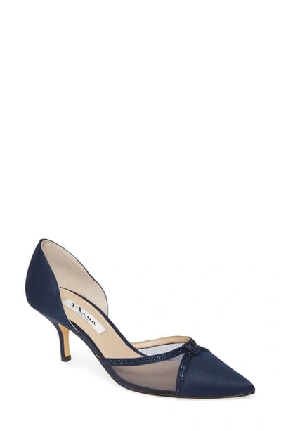 Shop Nina Crystal Embellished D'orsay Pump In Navy Satin