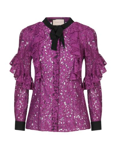 Shop Gucci Lace Shirts & Blouses In Purple