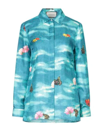 Shop Gucci Patterned Shirts & Blouses In Turquoise