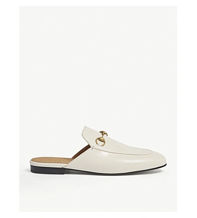 Shop Gucci Women's White Princetown Leather Slippers