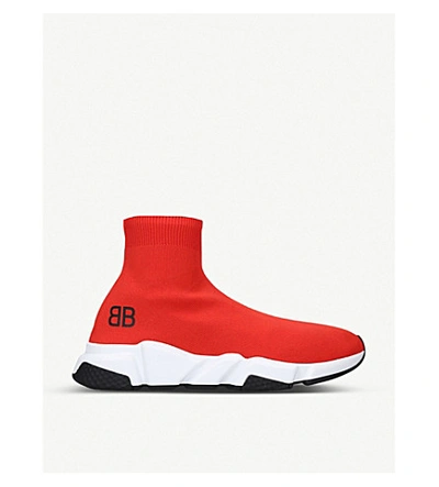 Shop Balenciaga Mens Red White Black Men's Capsule Bb Speed Stretch-knit Trainers 7