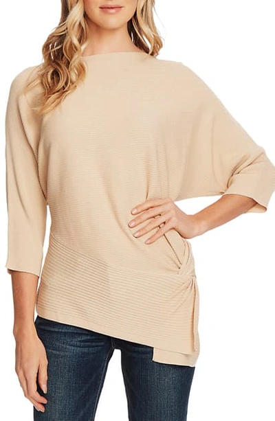 Shop Vince Camuto Twist Dolman Sleeve Ribbed Asymmetrical Top In Light Stone