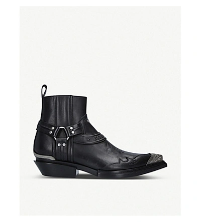 Shop Balenciaga Santiag Leather Heeled Ankle Boots In Black