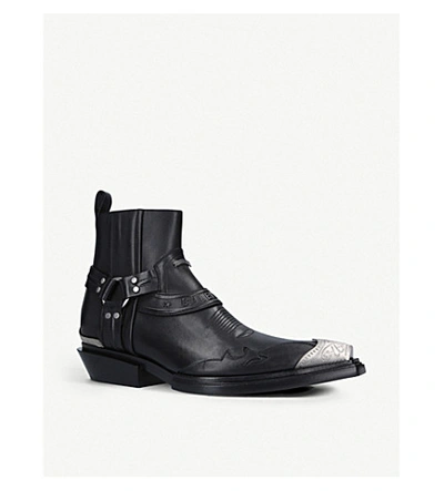 Shop Balenciaga Santiag Leather Heeled Ankle Boots In Black