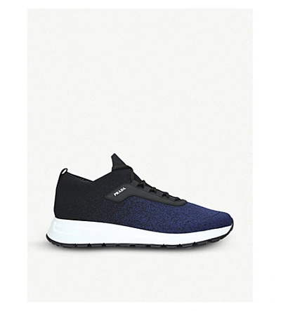 Shop Prada Match Race Knitted Trainers In Navy