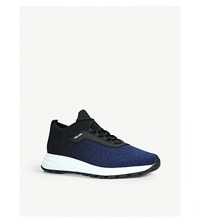 Shop Prada Match Race Knitted Trainers In Navy