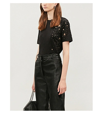 Shop Stella Mccartney Star Cutout Cotton-jersey T-shirt In Black