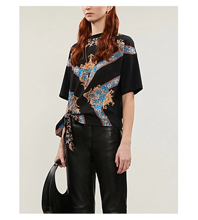 Shop Sandro Nevana Baroque-print Cotton-jersey And Crepe T-shirt In Black