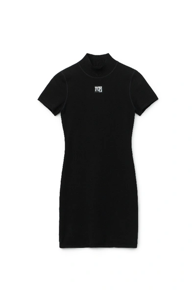Shop Alexander Wang Mock Neck Tee Dress In Bodycon Knit In Black
