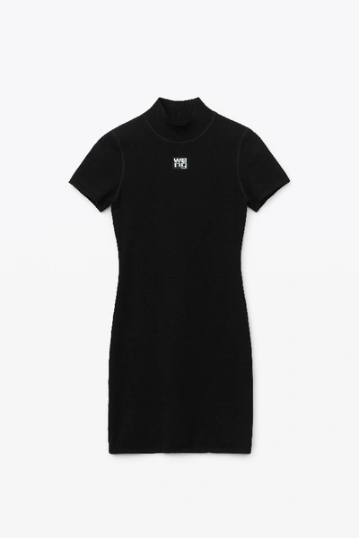 Shop Alexander Wang Mock Neck Tee Dress In Bodycon Knit In Black