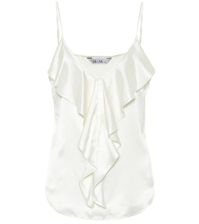 Shop Max Mara Edile Silk-satin Ruffled Camisole In White