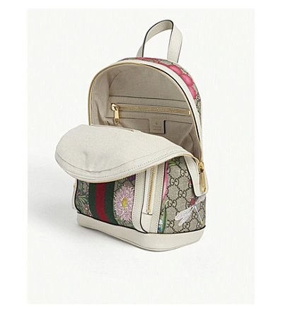 Shop Gucci Flora And Gg Supreme Backpack In Beige Multi Mystic White