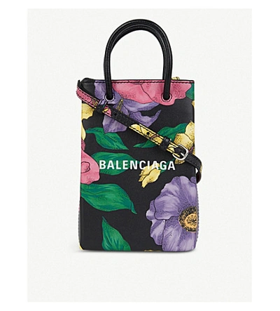 Shop Balenciaga Floral-print Mini Leather Phone Cross-body Bag In Multi Floral