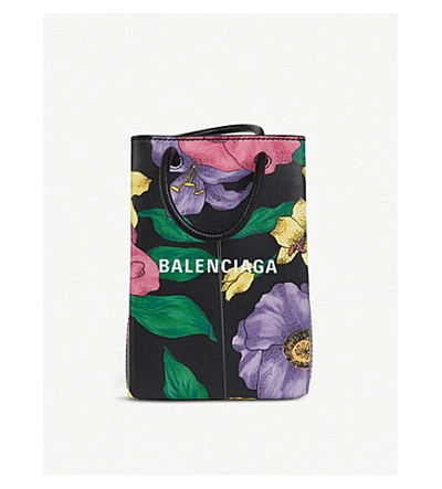 Shop Balenciaga Floral-print Mini Leather Phone Cross-body Bag In Multi Floral