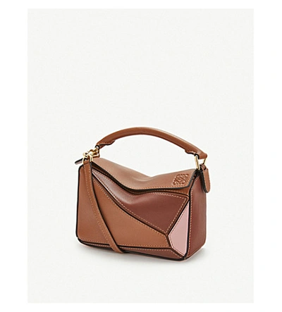 Shop Loewe Womens Tan/medium Pink Puzzle Mini Leather Shoulder Bag