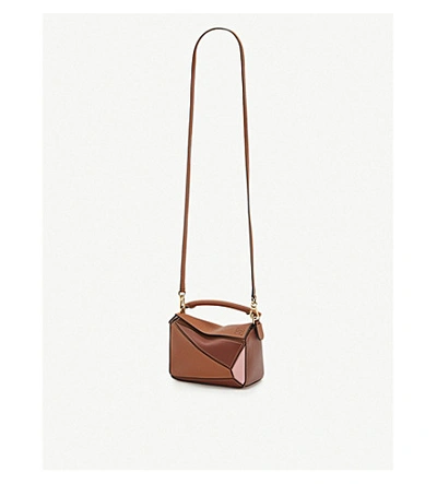 Shop Loewe Womens Tan/medium Pink Puzzle Mini Leather Shoulder Bag
