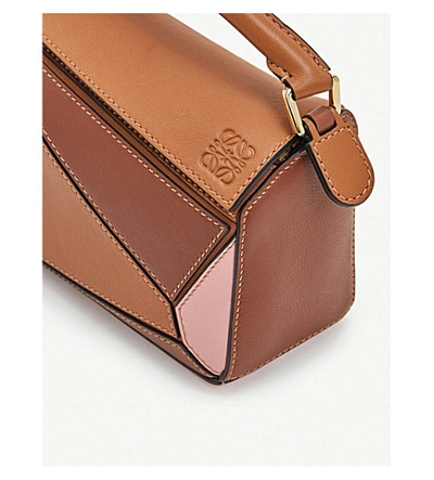 Shop Loewe Womens Tan/medium Pink Puzzle Mini Leather Shoulder Bag