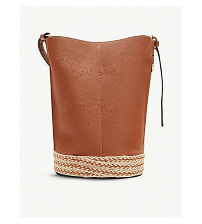 Shop Loewe X Paula's Gate Raffia And Leather Bucket Bag In Tan