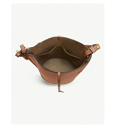 Shop Loewe X Paula's Gate Raffia And Leather Bucket Bag In Tan