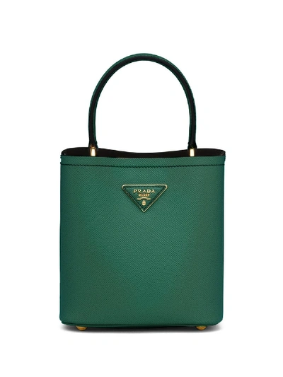 Shop Prada Small Panier Tote Bag In Green