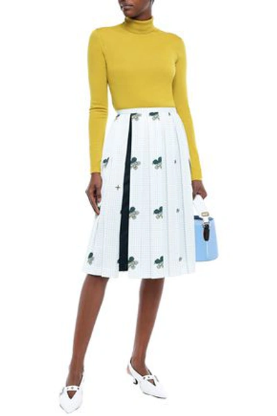 Shop Victoria Beckham Pleated Printed Satin-crepe Skirt In White