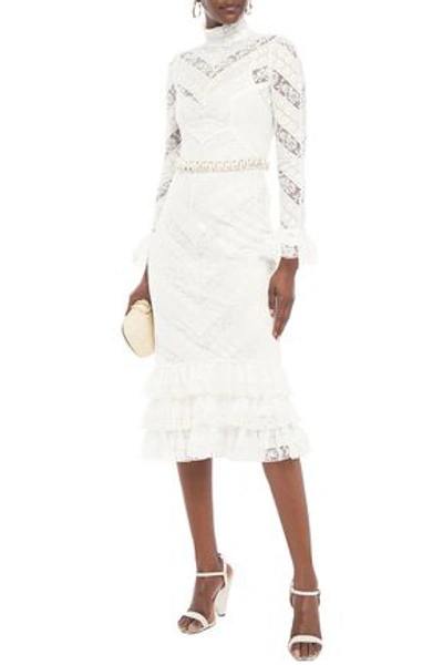 Shop Zimmermann Veneto Embellished Ruffle-trimmed Guipure-lace Midi Dress In Ivory